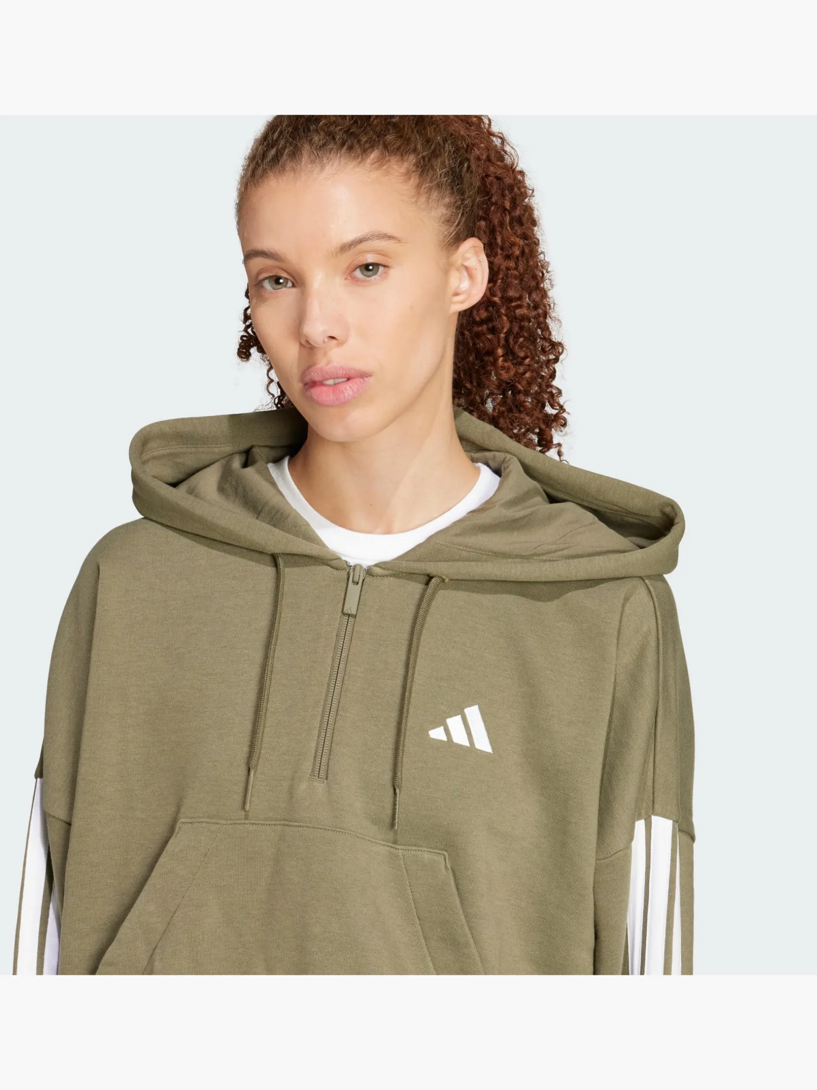 Essentials 3-Streifen French Terry Quarter-Zip Hoodie